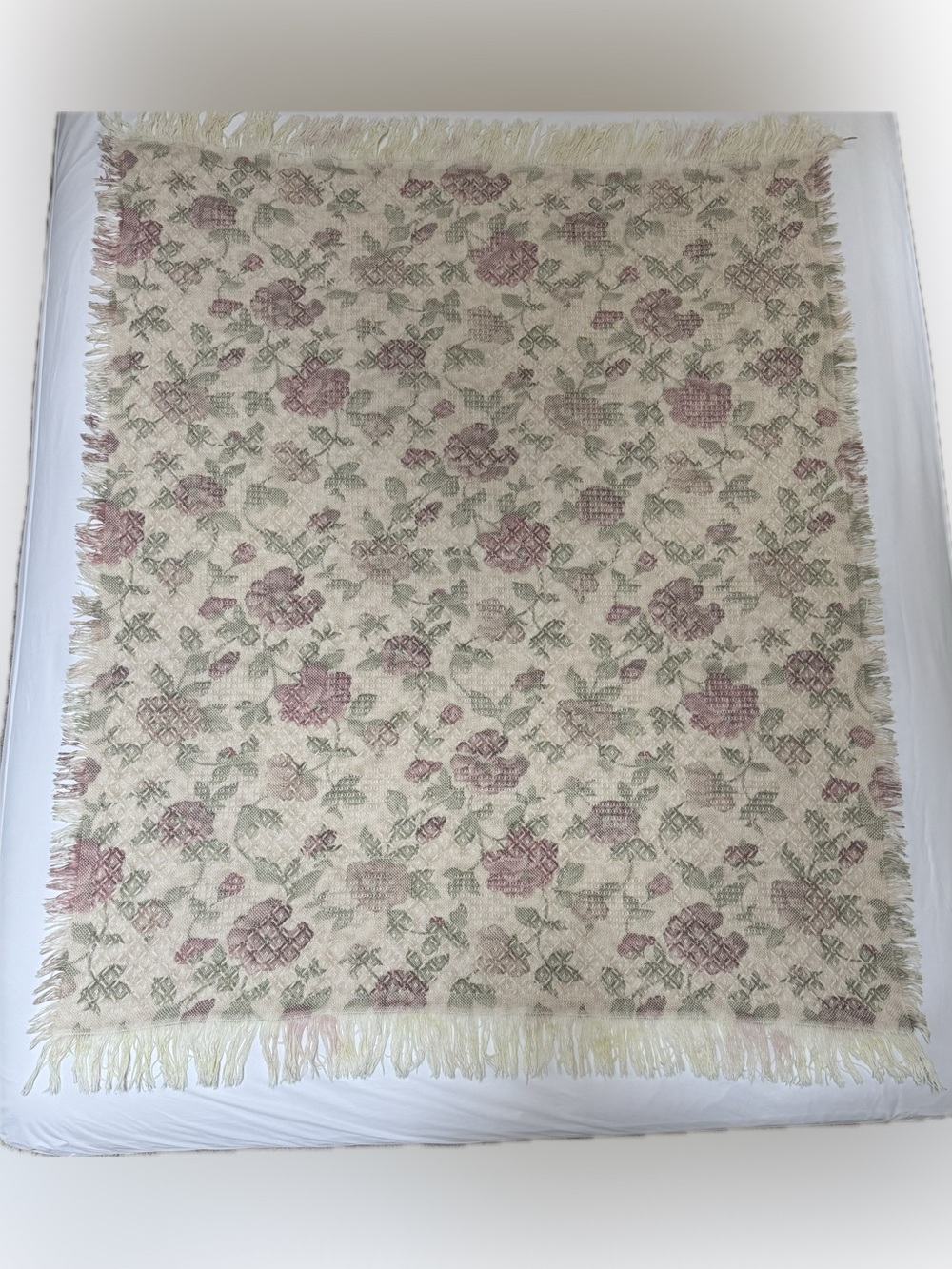THROW BLANKET CROSS STITCH COTTON ACCENT HOME Pastel Green Pink Cream 50" X 60"